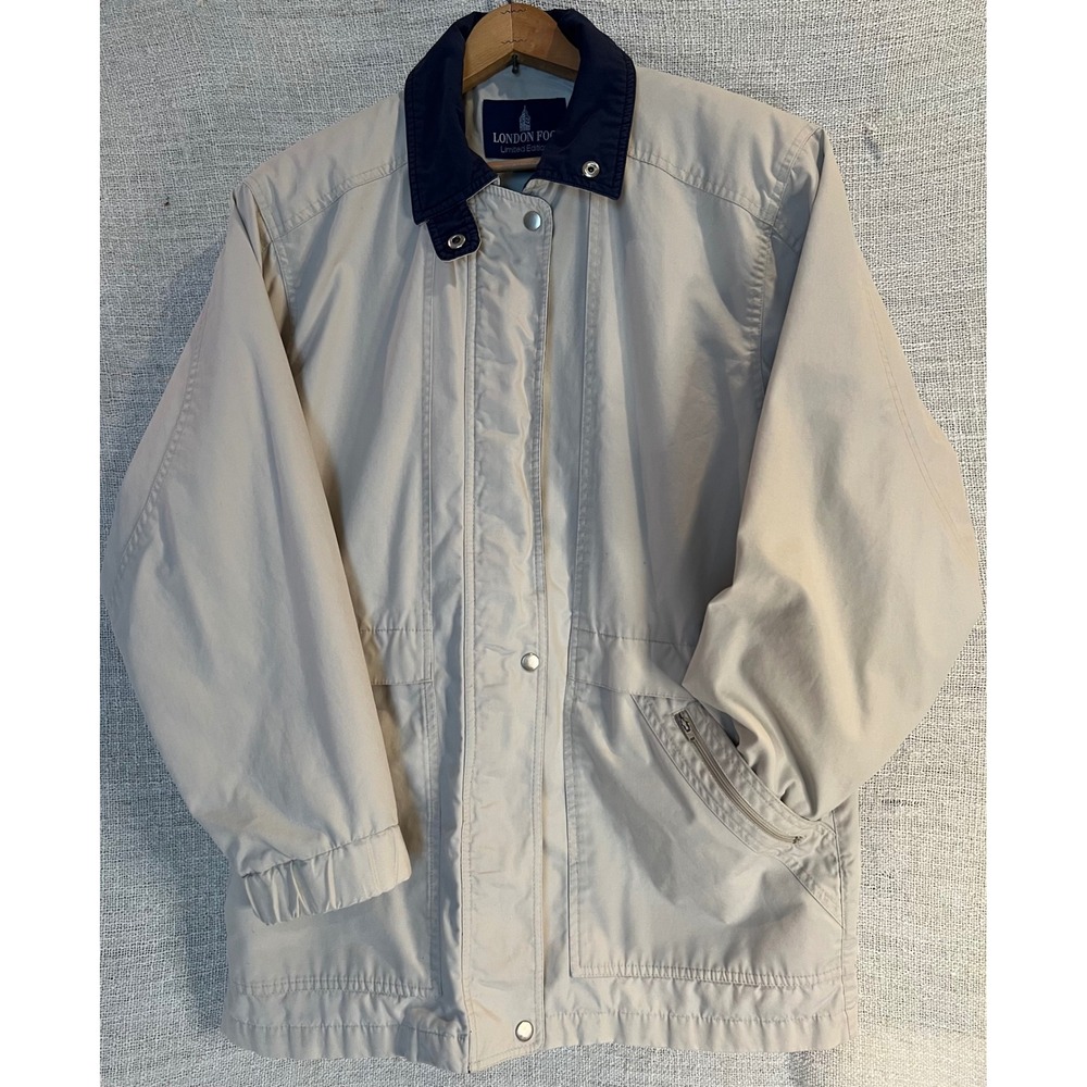 London Fog Limited Edition Jacket Beige Tan Navy Collar Mens Large Harrington